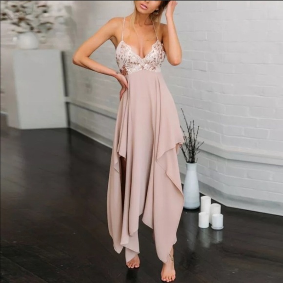 Nude Pink Prom Slime Backless  Dress - Picture 2 of 4